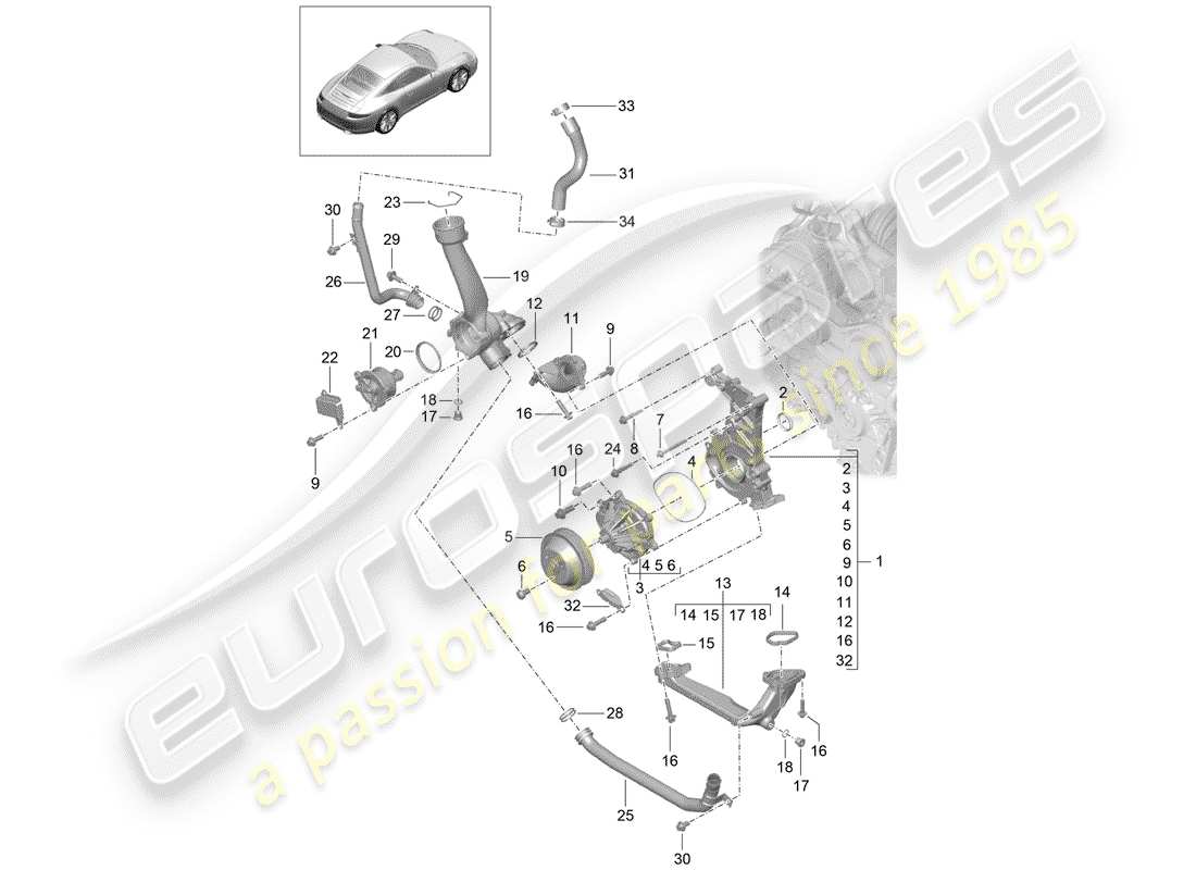 porsche 2012 (991-1) pompa dell'acqua diagramma delle parti