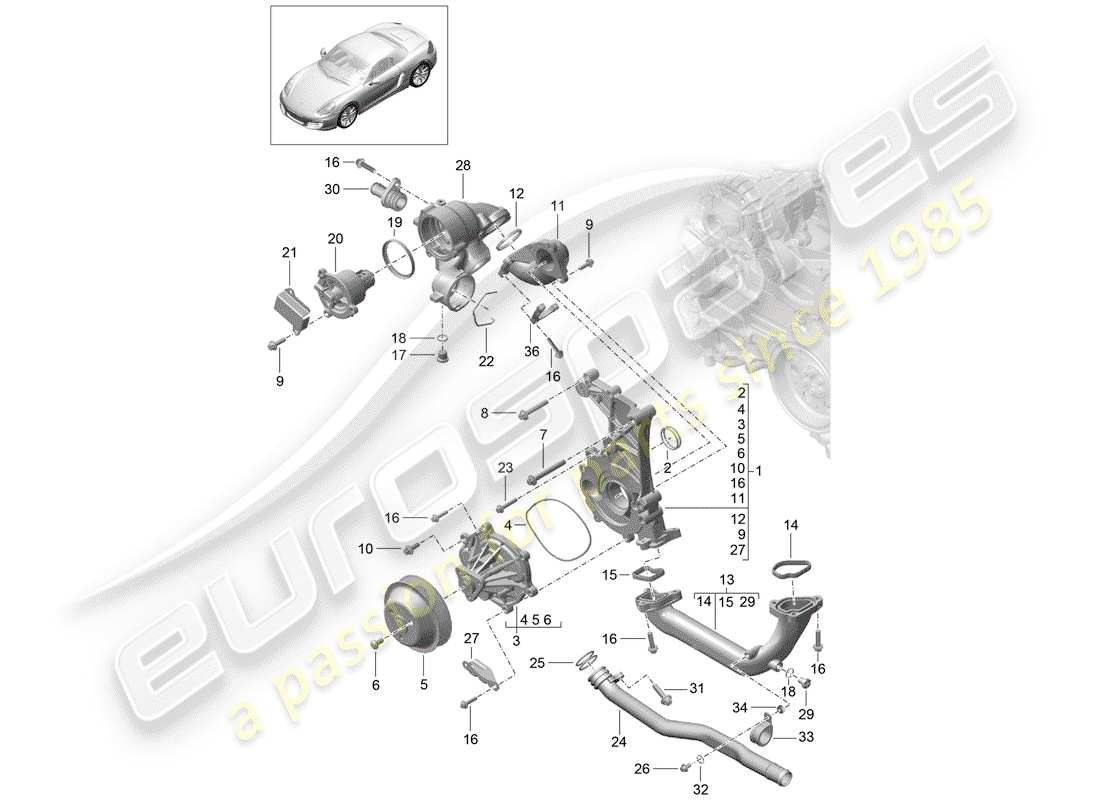 porsche 2016 (981 boxster) pompa dell'acqua diagramma delle parti