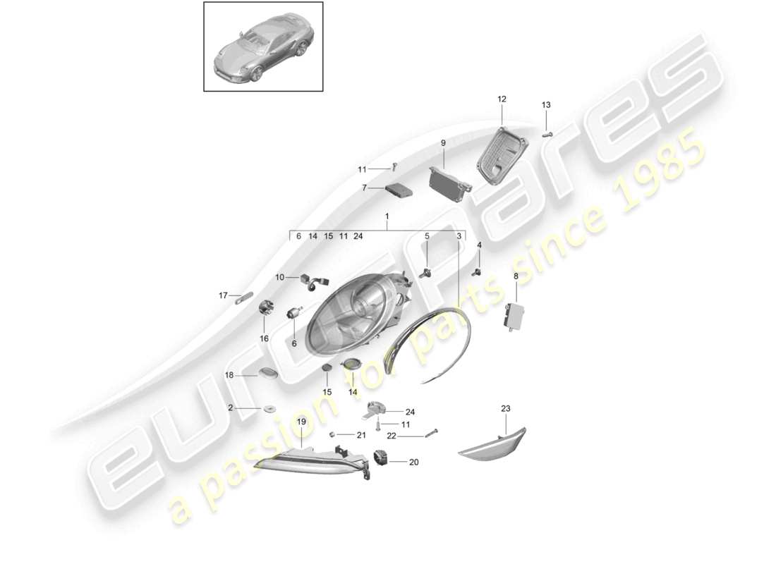 porsche 2019 (991-2 turbo) fari anteriori faro supplementare indicatore di direzione luce di posizione laterale ripetitore di direzione d - mj 2018>> schema dei componenti