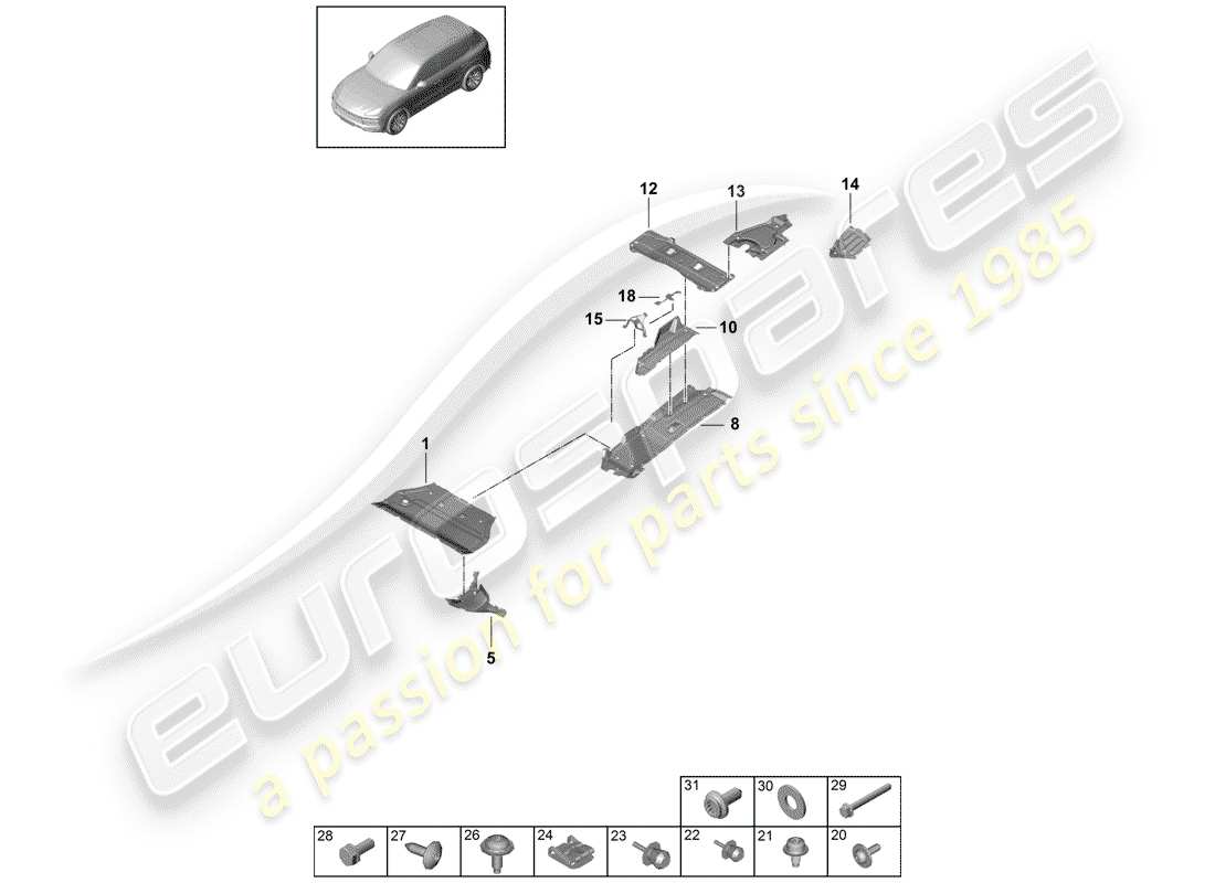 porsche 2020 (cayenne e3 9ya/9yb) liner diagramma delle parti
