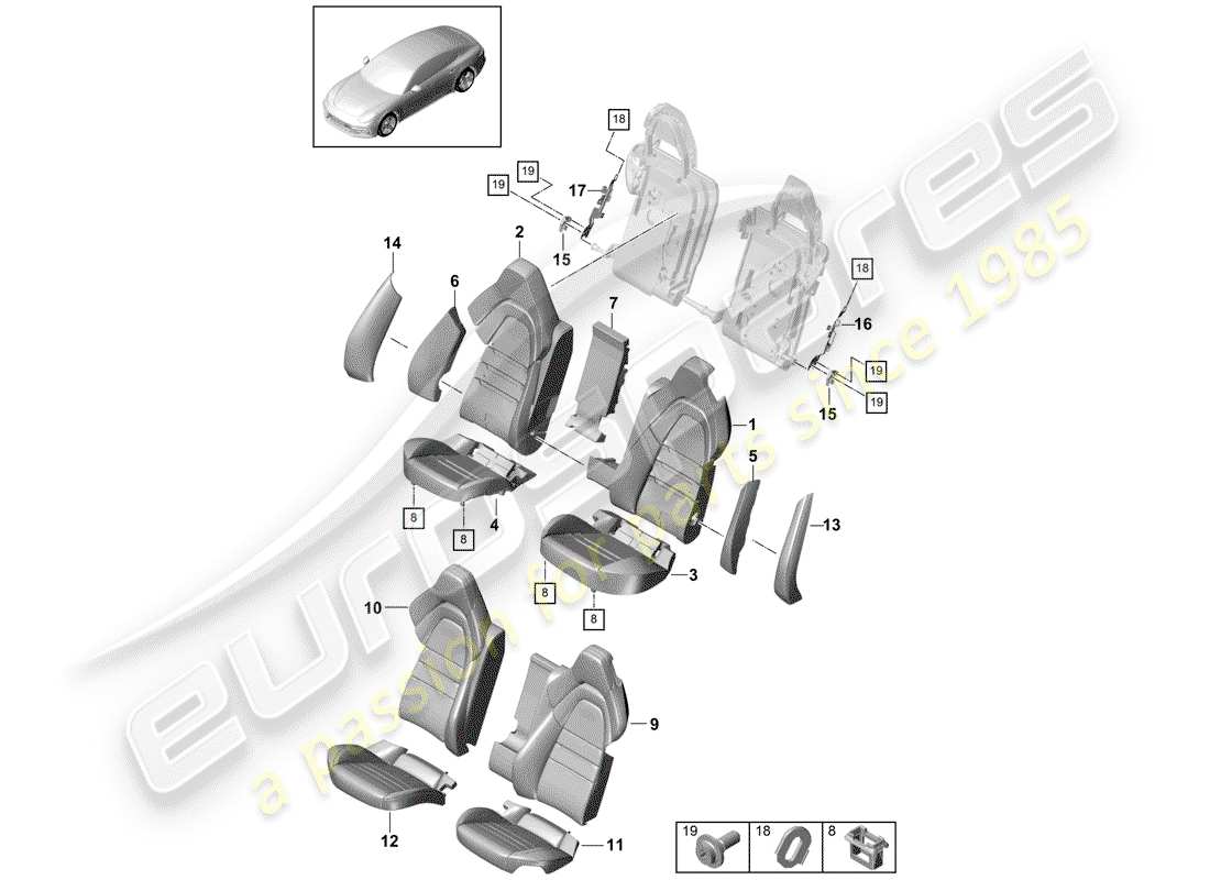 porsche 2017 (panamera 971-1) posto a sedere diagramma delle parti