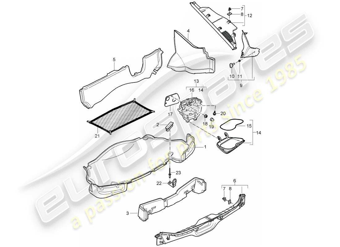porsche 2007 (987 cayman) compartimento bagagli diagramma delle parti