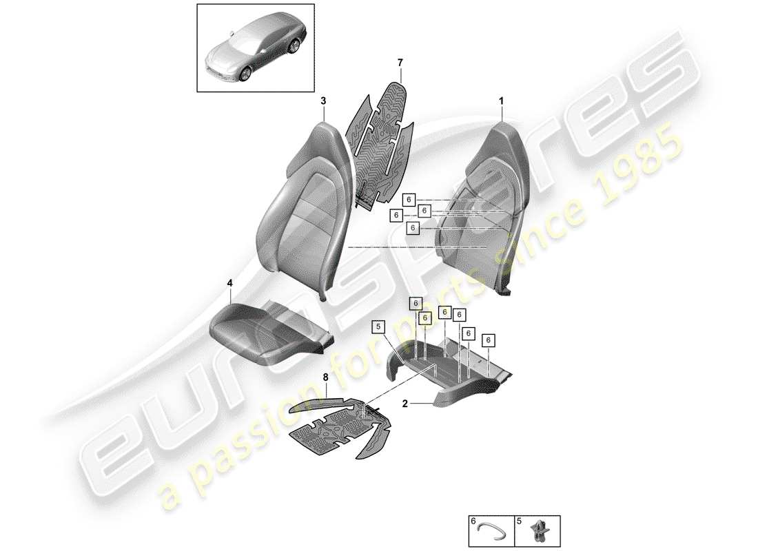 porsche 2020 (panamera 971-1) parte in schiuma diagramma delle parti