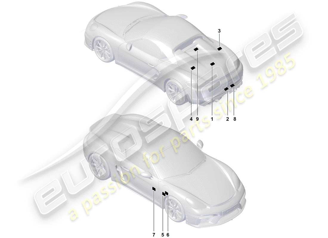 porsche 2019 (718 boxster spyder) segnali/avvisi schema delle parti