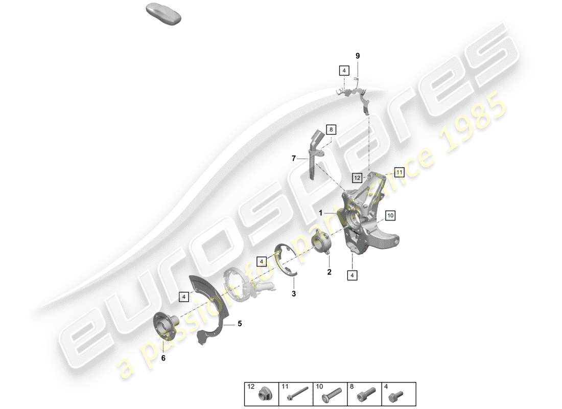 porsche 2019 (718 boxster spyder) schema delle parti portaruota