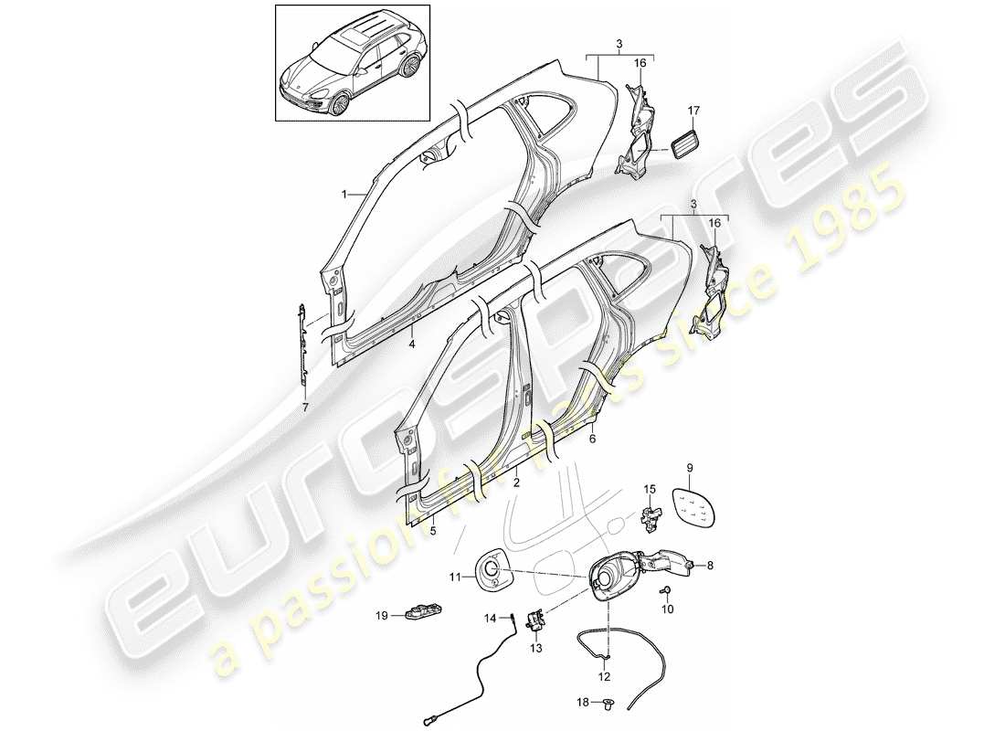porsche 2016 (cayenne e2 92a) pannello laterale diagramma delle parti