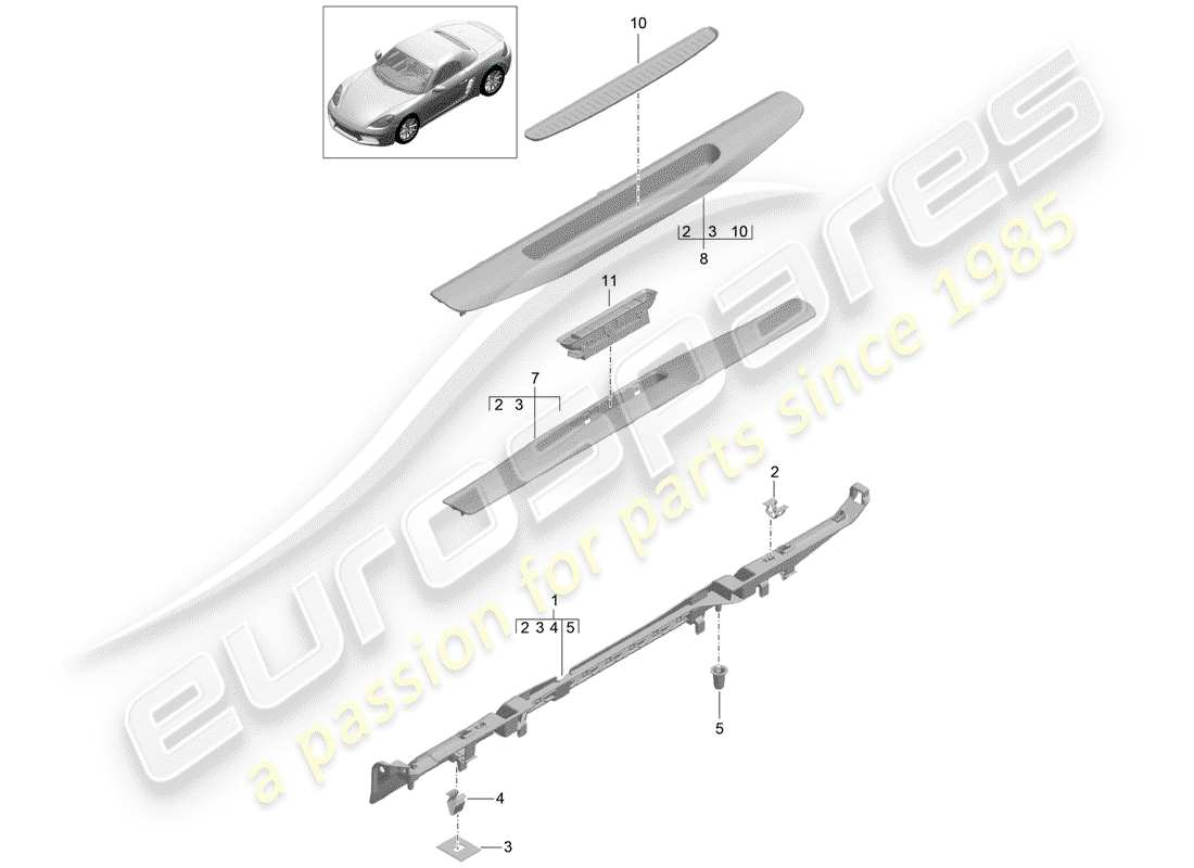porsche 2020 (718 boxster) liner diagramma delle parti