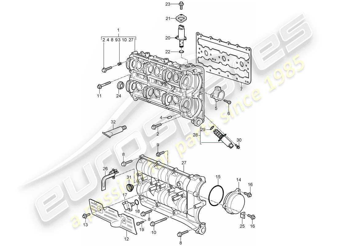 porsche 2011 (997-2 gt3) alloggio albero a camme diagramma delle parti
