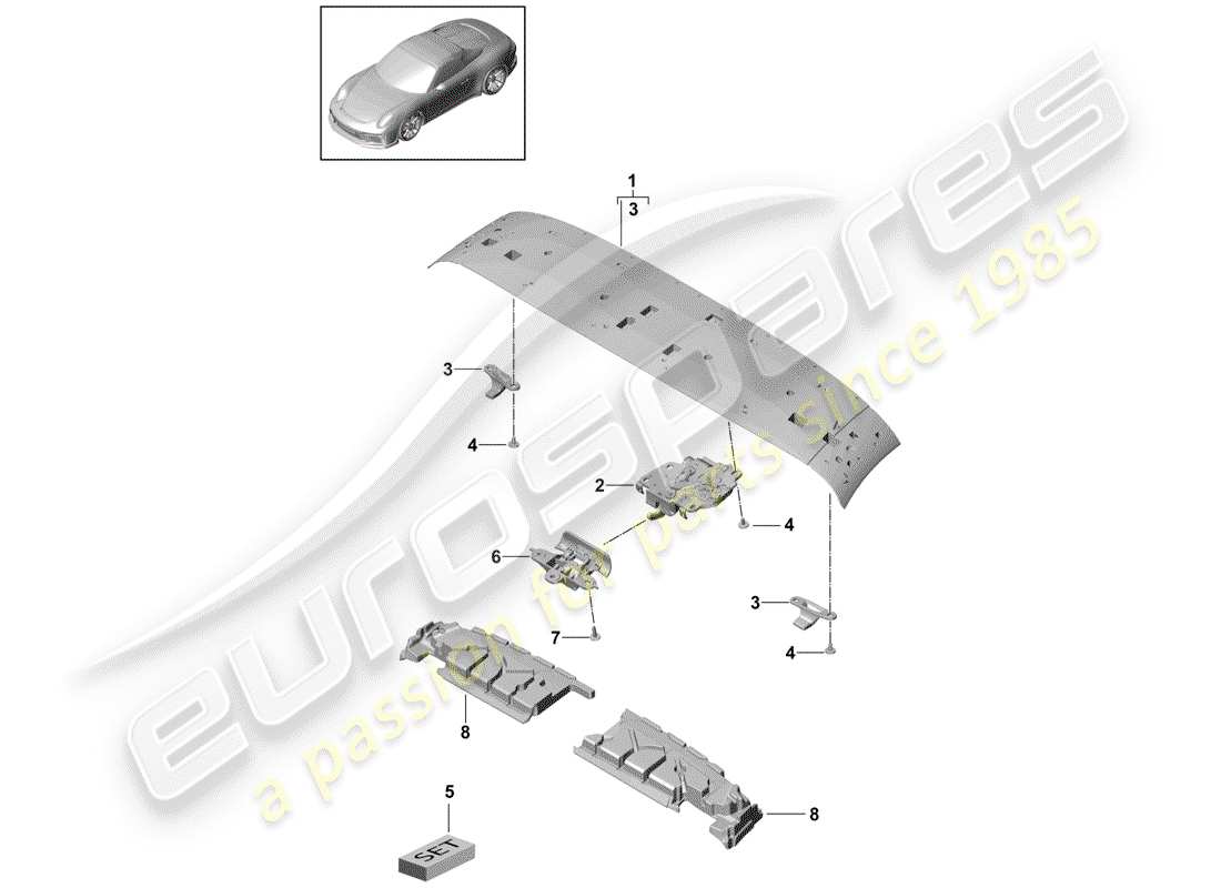 porsche 2016 (991-1 r/gt3/rs) telaio superiore diagramma delle parti
