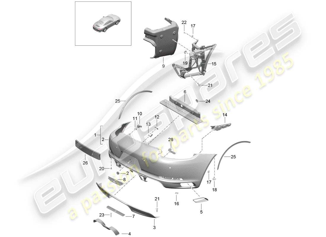 porsche 2020 (991-2) diagramma delle parti del paraurti