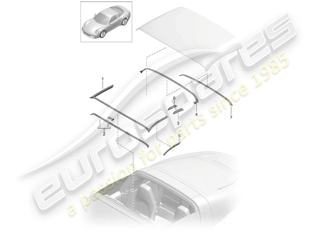 porsche 2017 (991-2) tetto convertibile diagramma delle parti