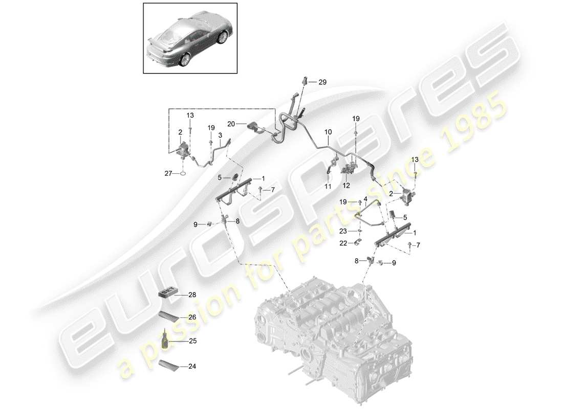 porsche 2016 (991-1 r/gt3/rs) tubo raccolta carburante schema delle parti