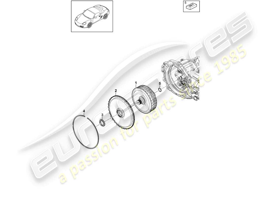porsche 2011 (987 boxster) - pdk - schema ricambi frizione cambio a doppia frizione