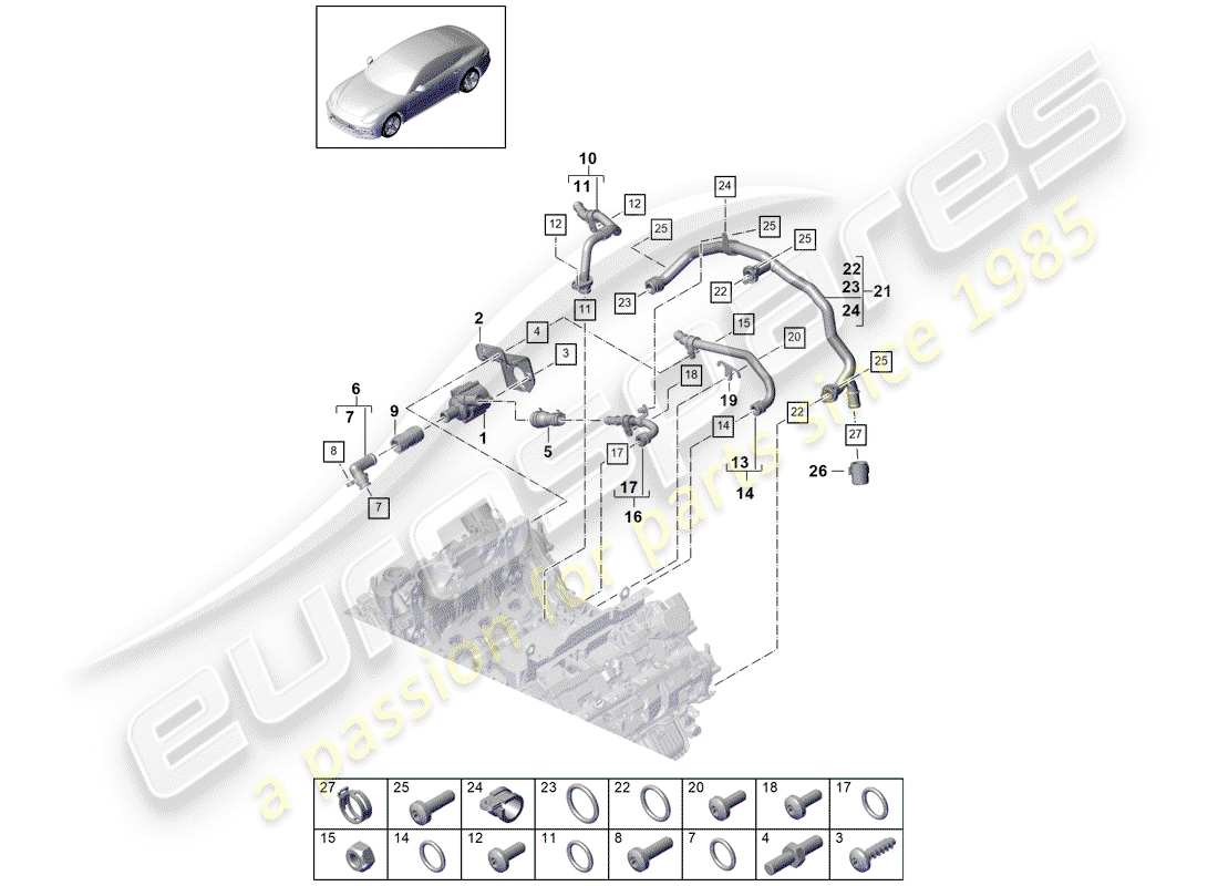 porsche 2017 (panamera 971-1) diagramma delle parti del raffreddamento ad acqua