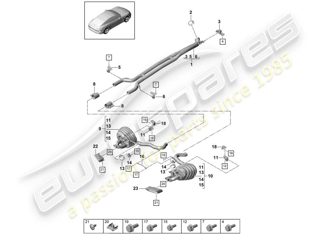 porsche 2017 (panamera 971-1) impianto di scarico diagramma delle parti