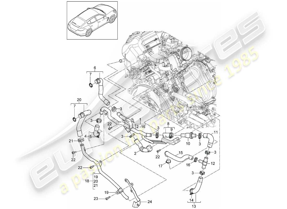 porsche 2013 (panamera 970) diagramma delle parti del raffreddamento ad acqua