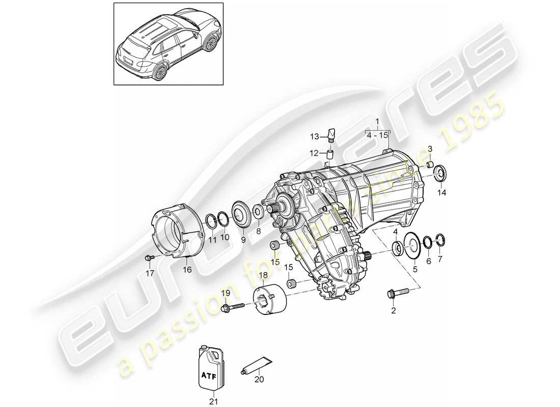 porsche 2012 (cayenne e2 92a) scatola di trasferimento diagramma delle parti