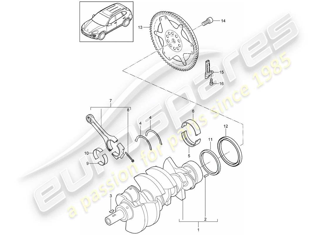 porsche 2014 (cayenne e2 92a) schema delle parti dell'albero motore
