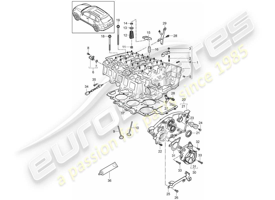 porsche 2013 (cayenne e2 92a) schema delle parti della testa cilindro