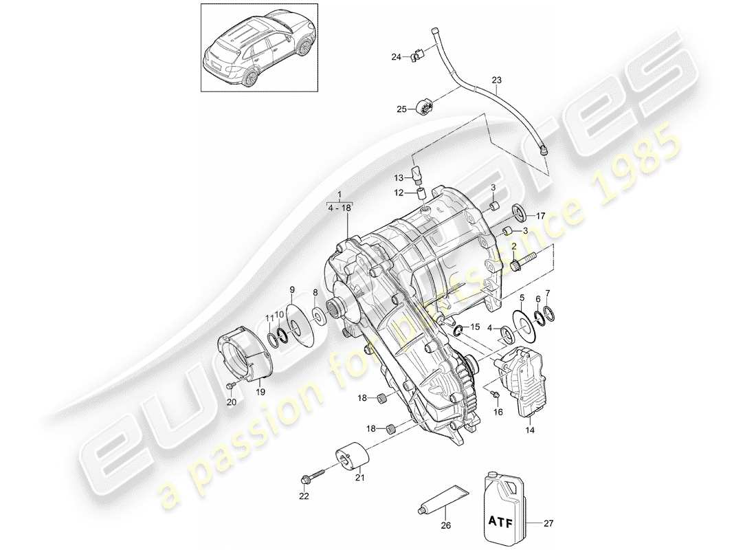 porsche 2013 (cayenne e2 92a) scatola di rinvio schema delle parti