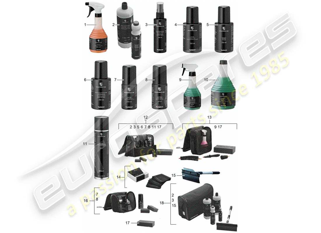 porsche 2013 (tequipment 98x/99x) agente di pulizia diagramma delle parti