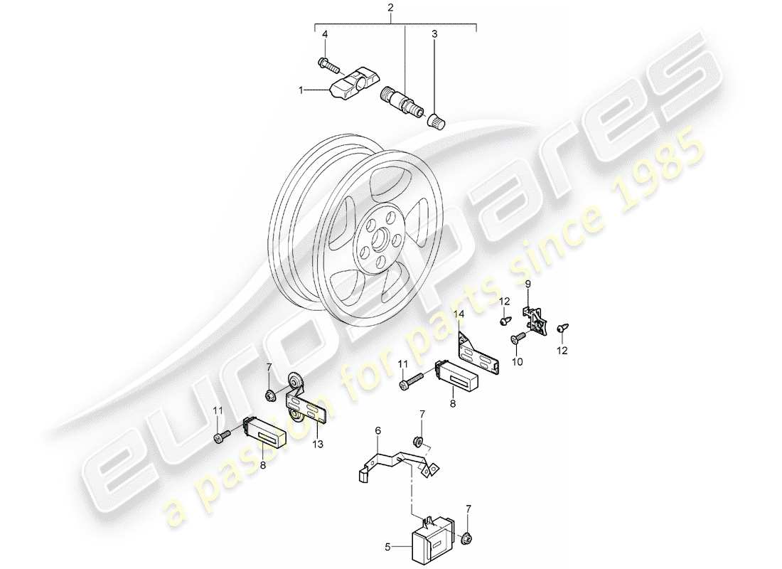 porsche 2007 (997-1) schema delle parti del sistema di controllo della pressione dei pneumatici