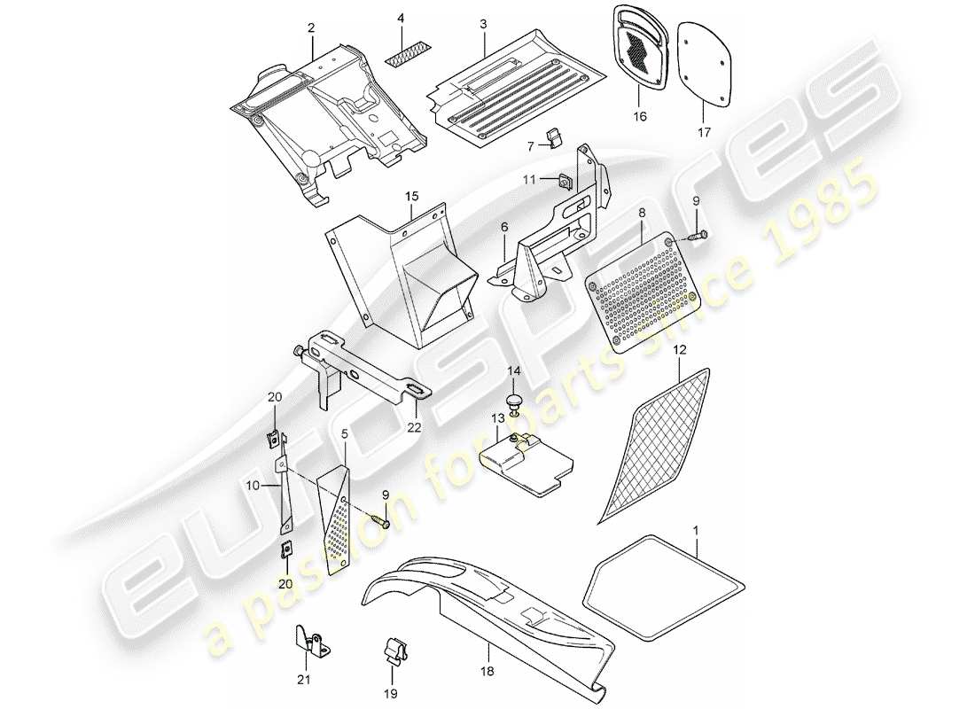porsche 2004 (carrera gt) vano piedi - rivestimento del pavimento schema delle parti
