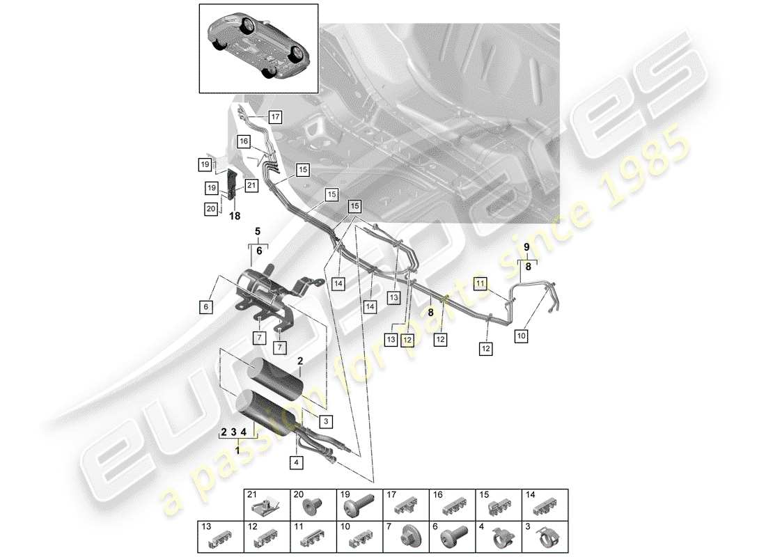 porsche panamera 971 (2019) diagramma delle parti della linea del carburante