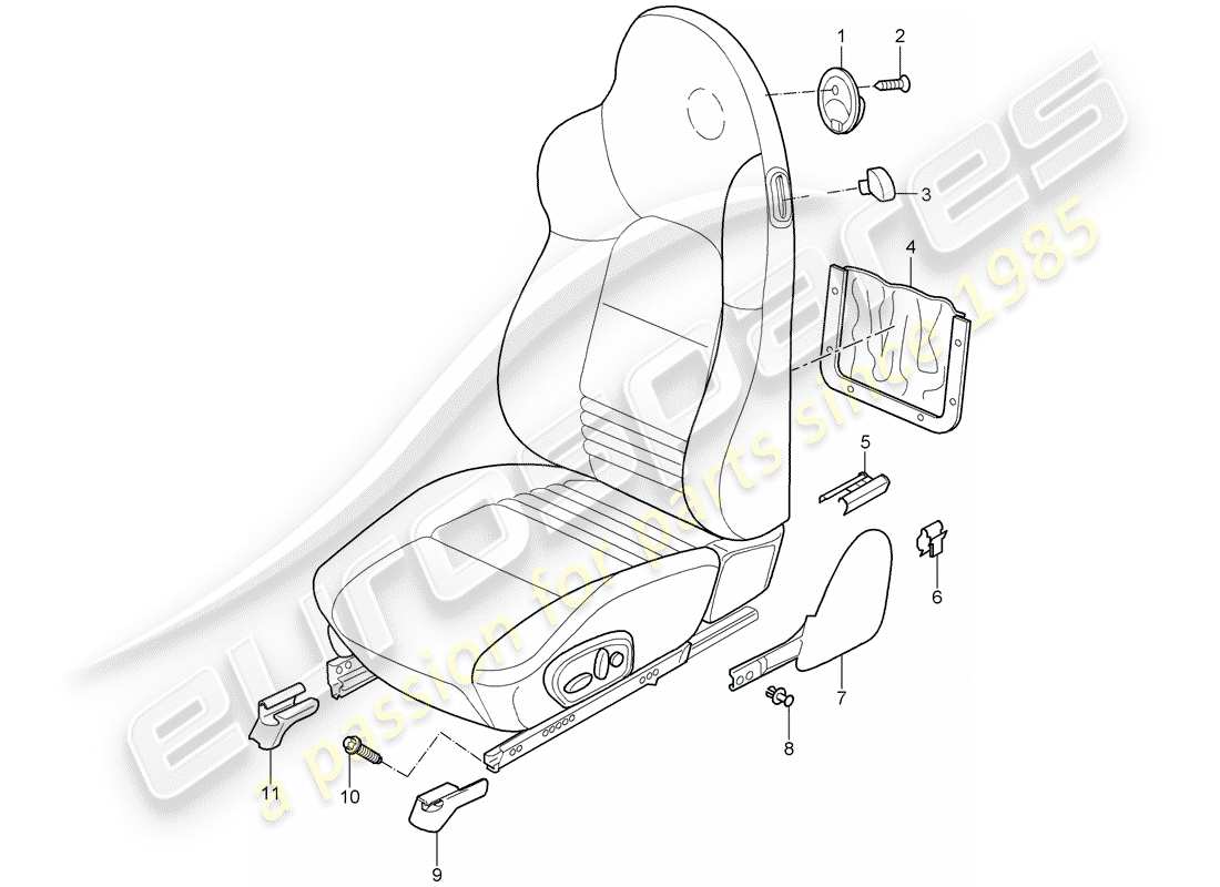 porsche 2004 (996 turbo / gt2) sedile sportivo diagramma delle parti