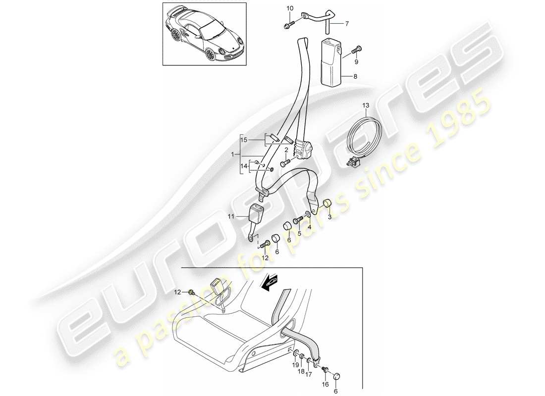 porsche 2013 (997-2 turbo / gt2 rs) cintura di sicurezza diagramma delle parti