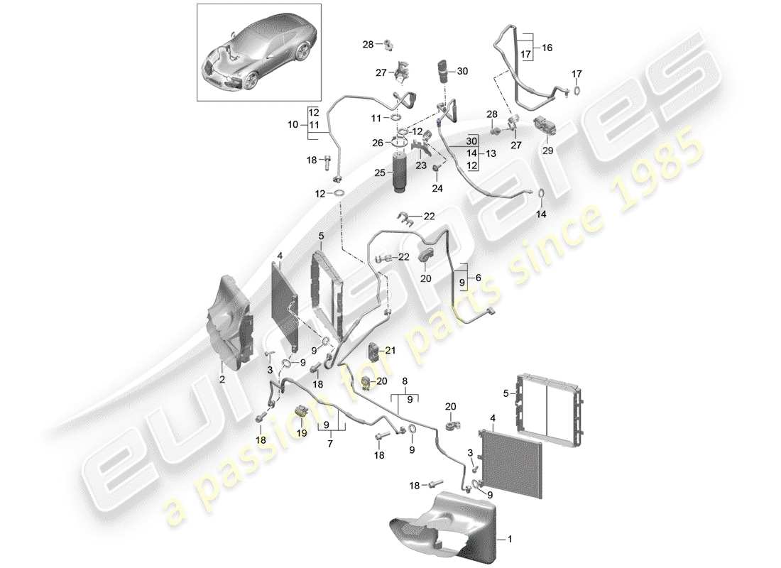 porsche 2012 (991-1) circuito frigorifero diagramma delle parti