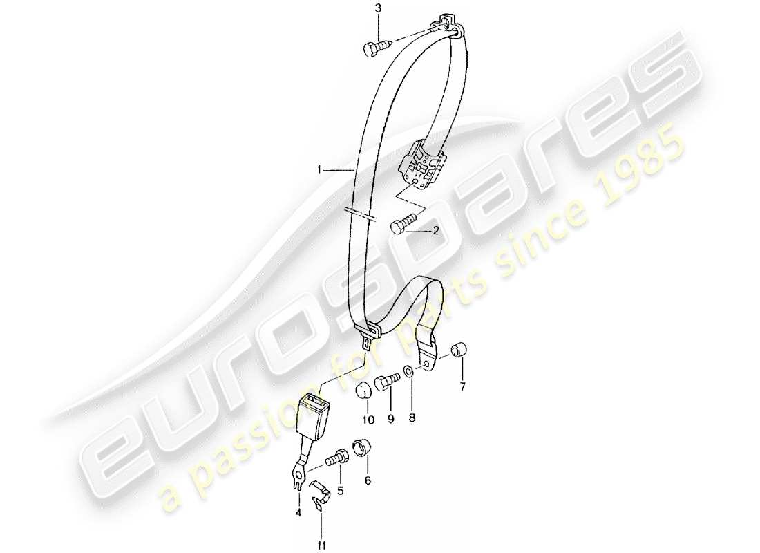 porsche 996 t/gt2 (2004) diagramma delle parti della cintura di sicurezza