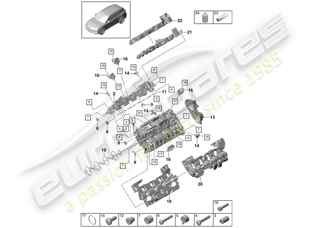 porsche 2020 (cayenne e3 9ya/9yb) copertura testa cilindro schema delle parti