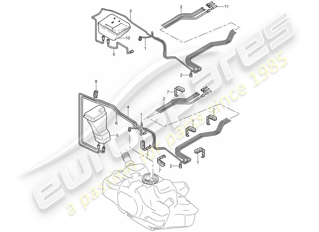 porsche 2007 (997-1 gt3) sistema di alimentazione carburante diagramma delle parti