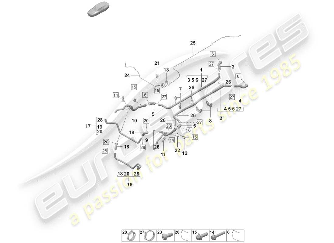 porsche 2019 (992-1) diagramma delle parti del raffreddamento ad acqua