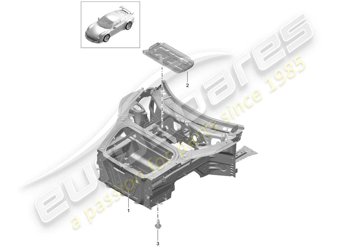porsche 2016 (991-1 r/gt3/rs) fine frontale diagramma delle parti
