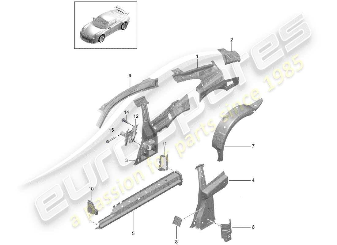 porsche 2016 (991-1 r/gt3/rs) pannello laterale diagramma delle parti