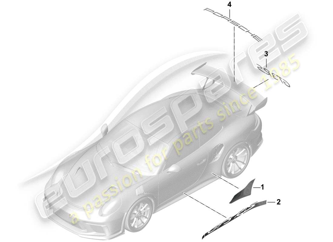porsche 2018 (991-2 r/gt3/rs) foglio di rifinitura diagramma delle parti