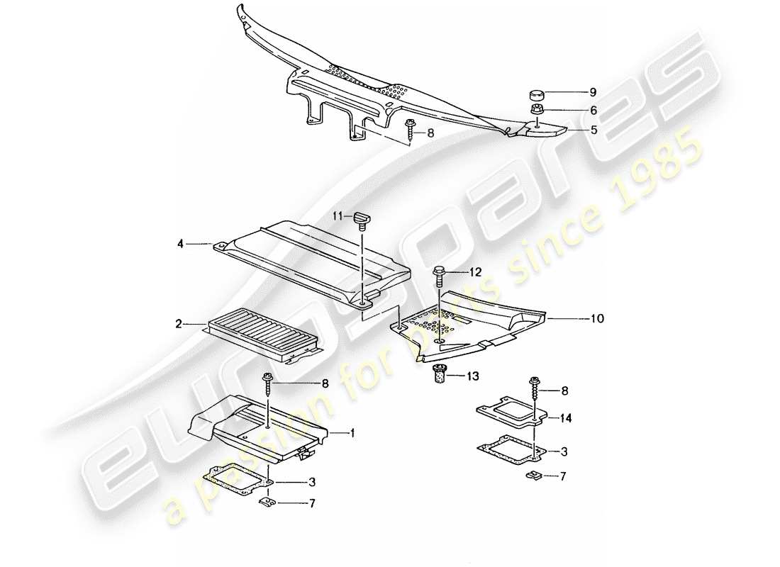 porsche 2001 (986 boxster) elemento filtrante polvere e polline - coperchi - cappuccio schema delle parti