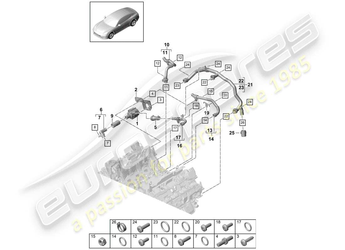 porsche 2020 (panamera 971-1) diagramma delle parti del raffreddamento ad acqua