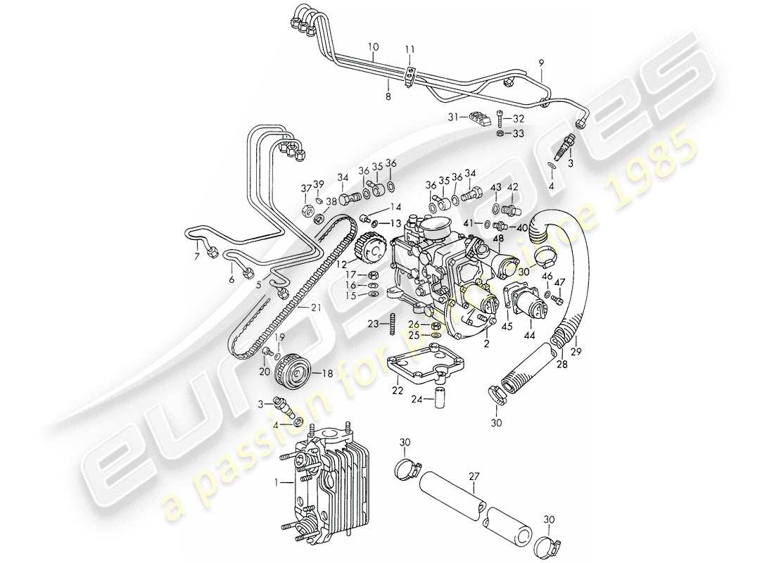 porsche 1973 (911) sistema d'iniezione - testata - e - pompa d'iniezione schema delle parti