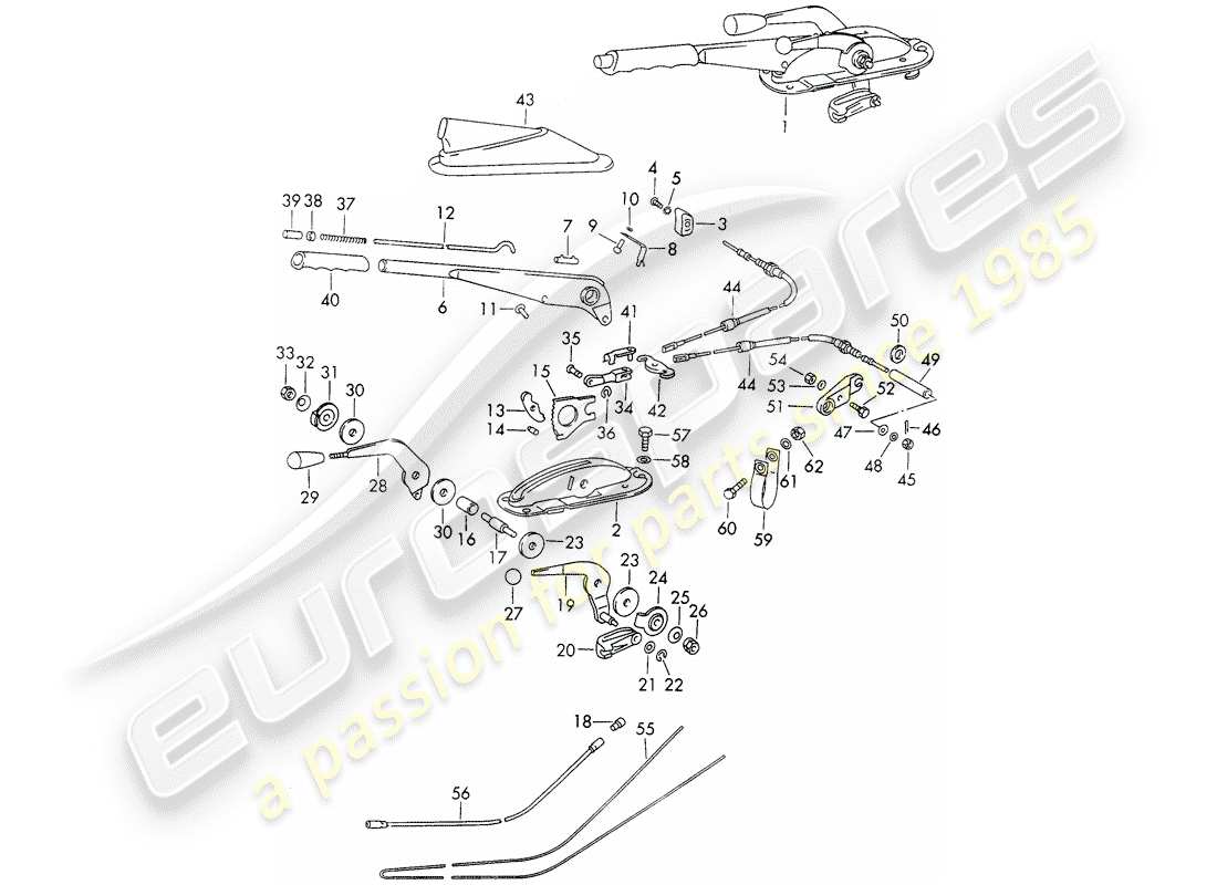 porsche 1973 (911) schema delle parti freno a mano - acceleratore manuale - riscaldatore - attuatore