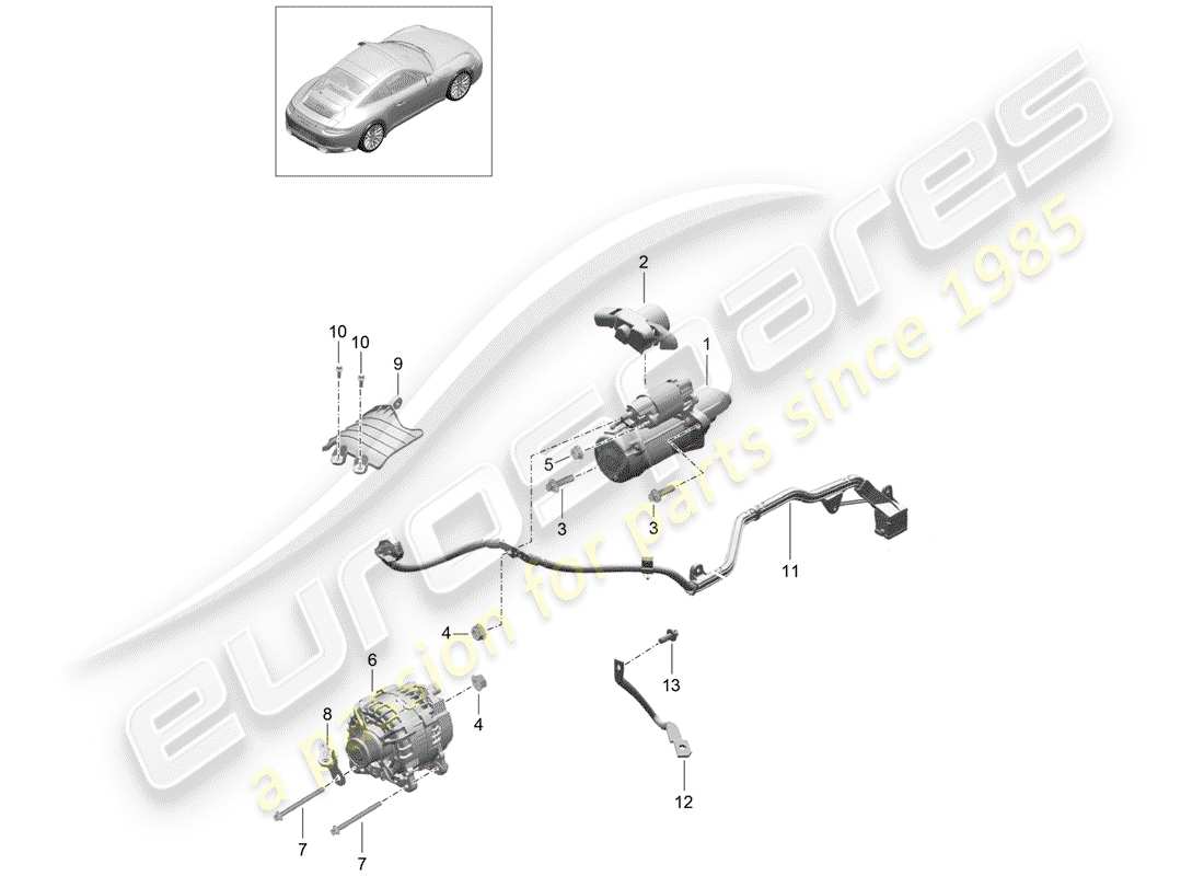 porsche 2020 (991-2) schema delle parti di starter