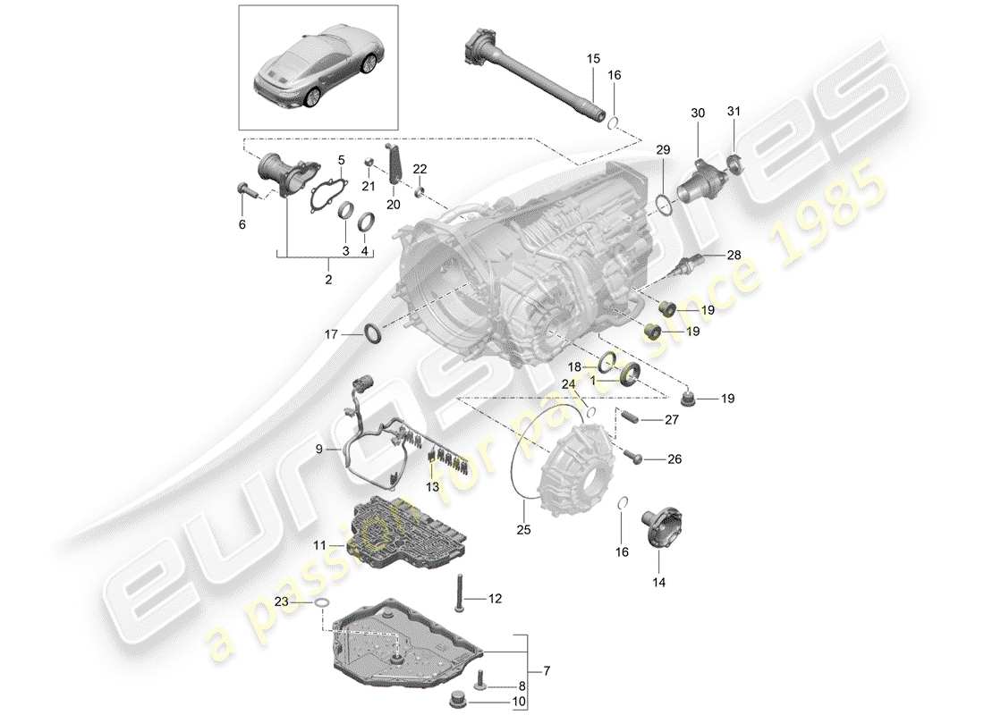 porsche 991 turbo (2019) - pdk - diagramma delle parti