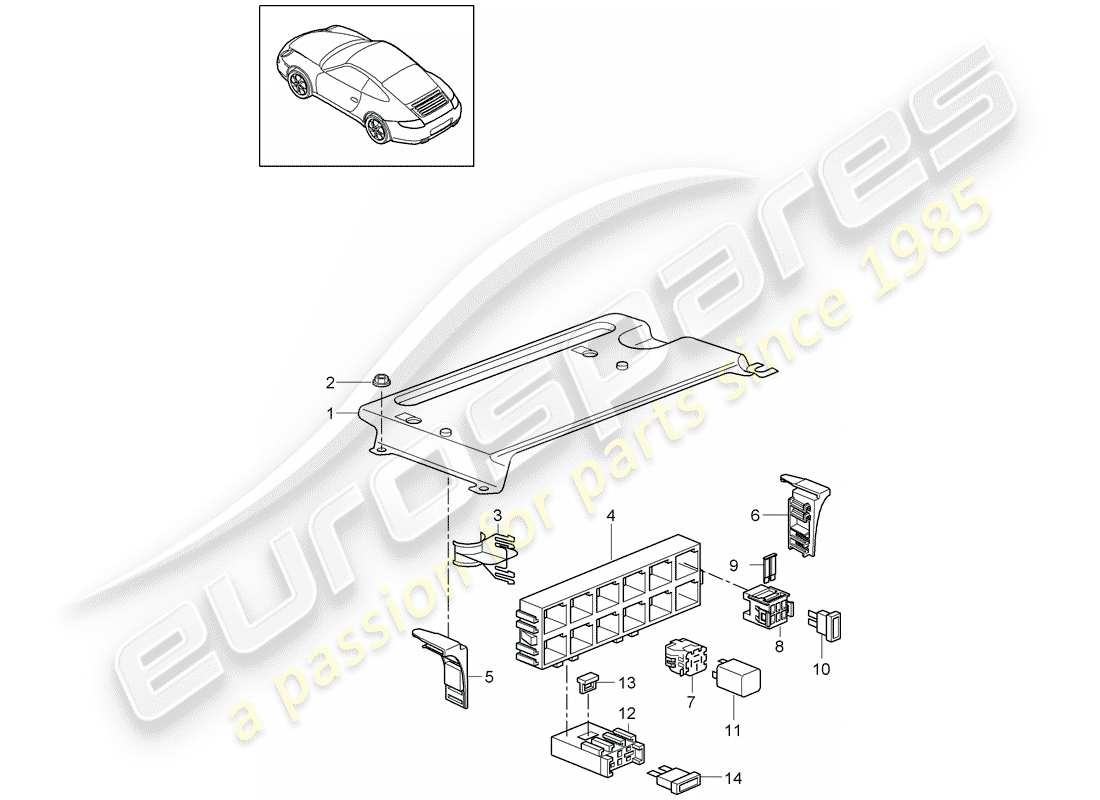 porsche 2010 (997-2) scatola dei fusibili/piastra relè diagramma delle parti