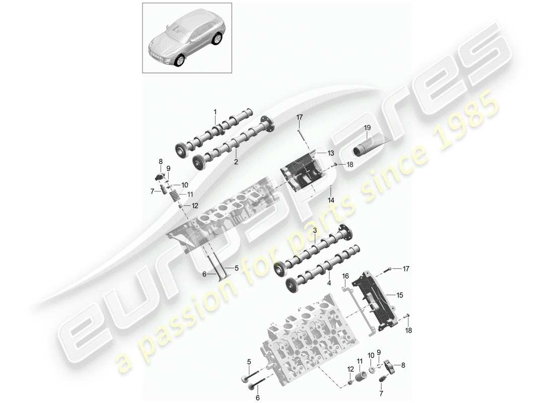 porsche 2014 (macan) albero a camme, valvole diagramma delle parti