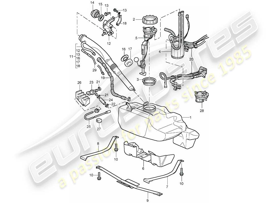 porsche 2004 (996 turbo / gt2) serbatoio di carburante diagramma delle parti