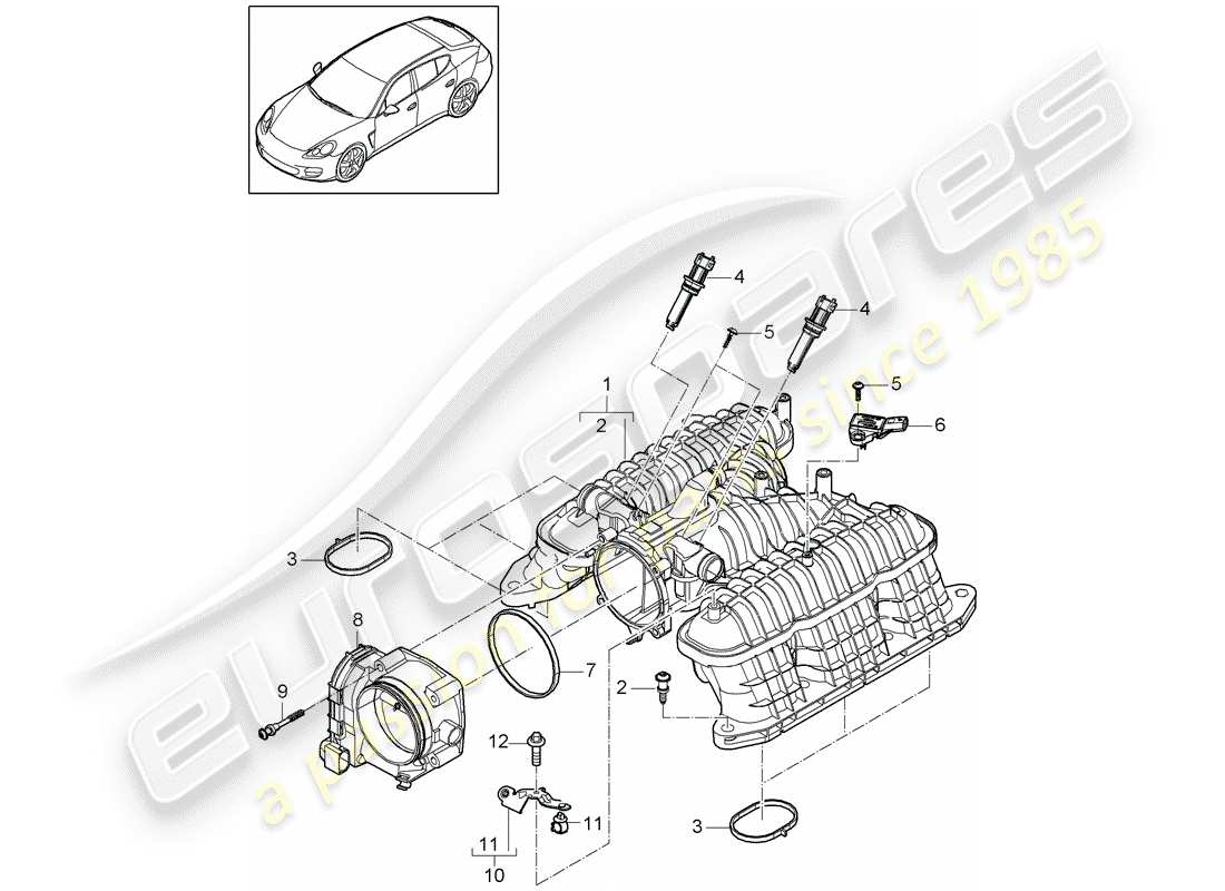 porsche 2014 (panamera 970) distributore dell'aria aspirata diagramma delle parti