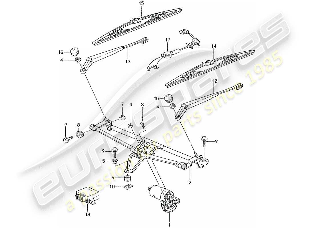 porsche 2003 (996 turbo / gt2) sistema tergicristallo - sensore pioggia schema delle parti