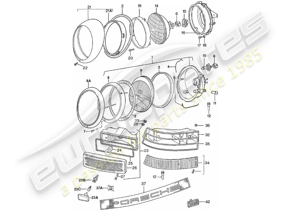 porsche 1980 (911) proiettore - illuminazione schema delle parti